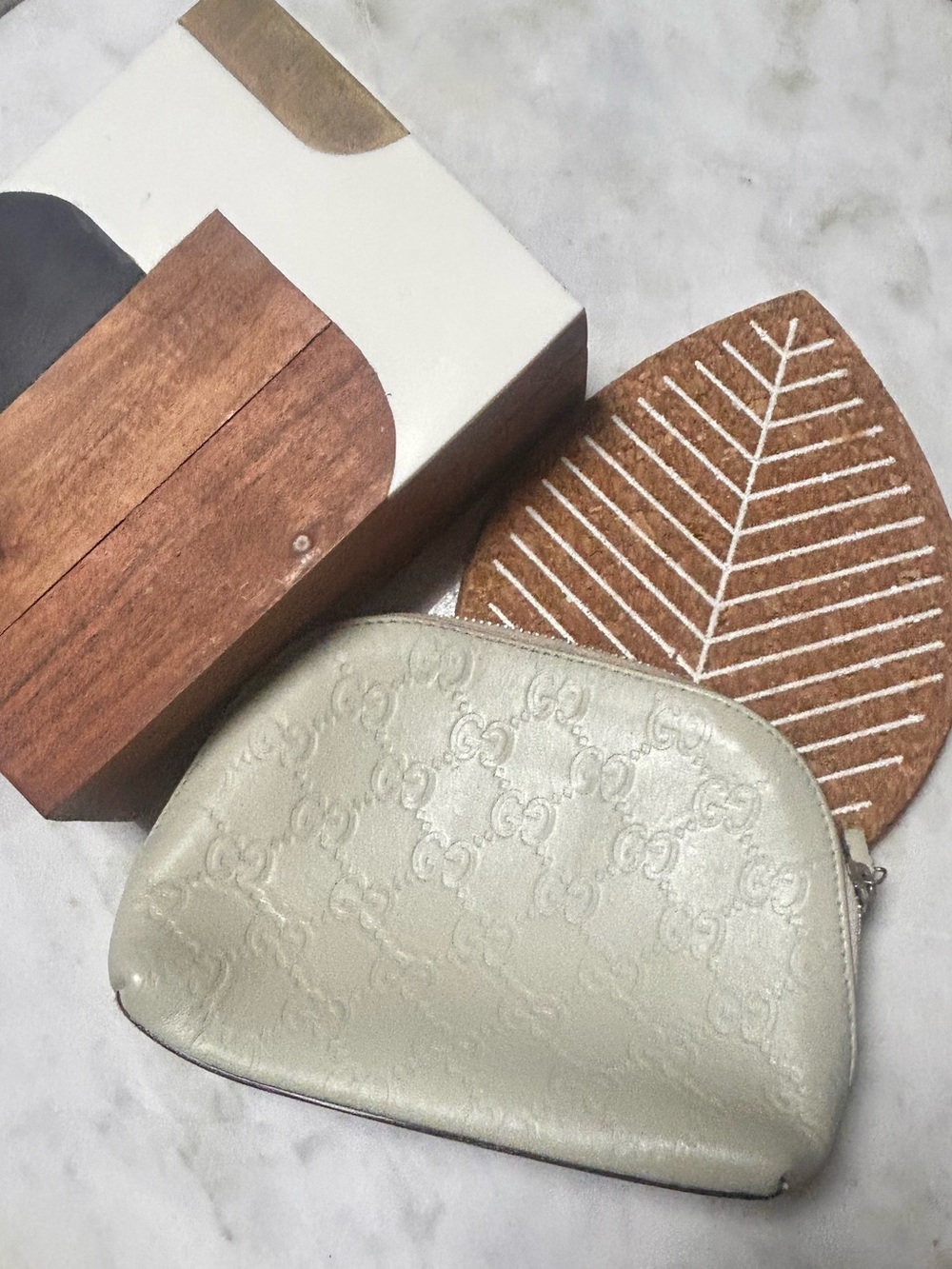 Gucci Ivory Embossed GG Cosmetic Bag